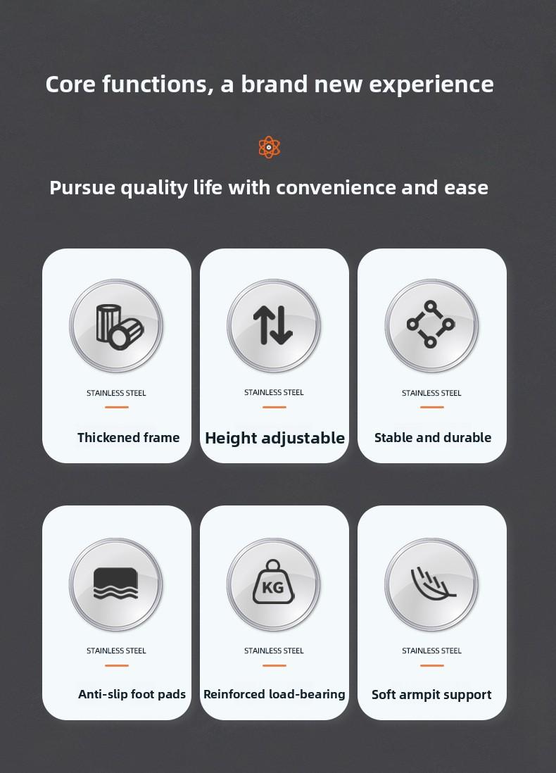 Shock-absorbing stainless steel crutches, double crutches for fractures, underarm crutches, lightweight crutches for disabled and elderly, spring shock-absorbing crutches