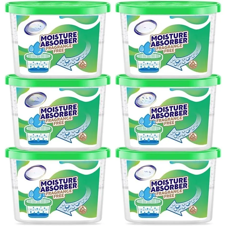 Absorber boxes, Unscented 500ml(6 PACKS)*10.5OZ Closet Dehumidifier, Eradicate Odor  Absorbers Bucket,Dehumidifier for Closet,Bathrooms, Kitchen & Study, ,RVs (Green)