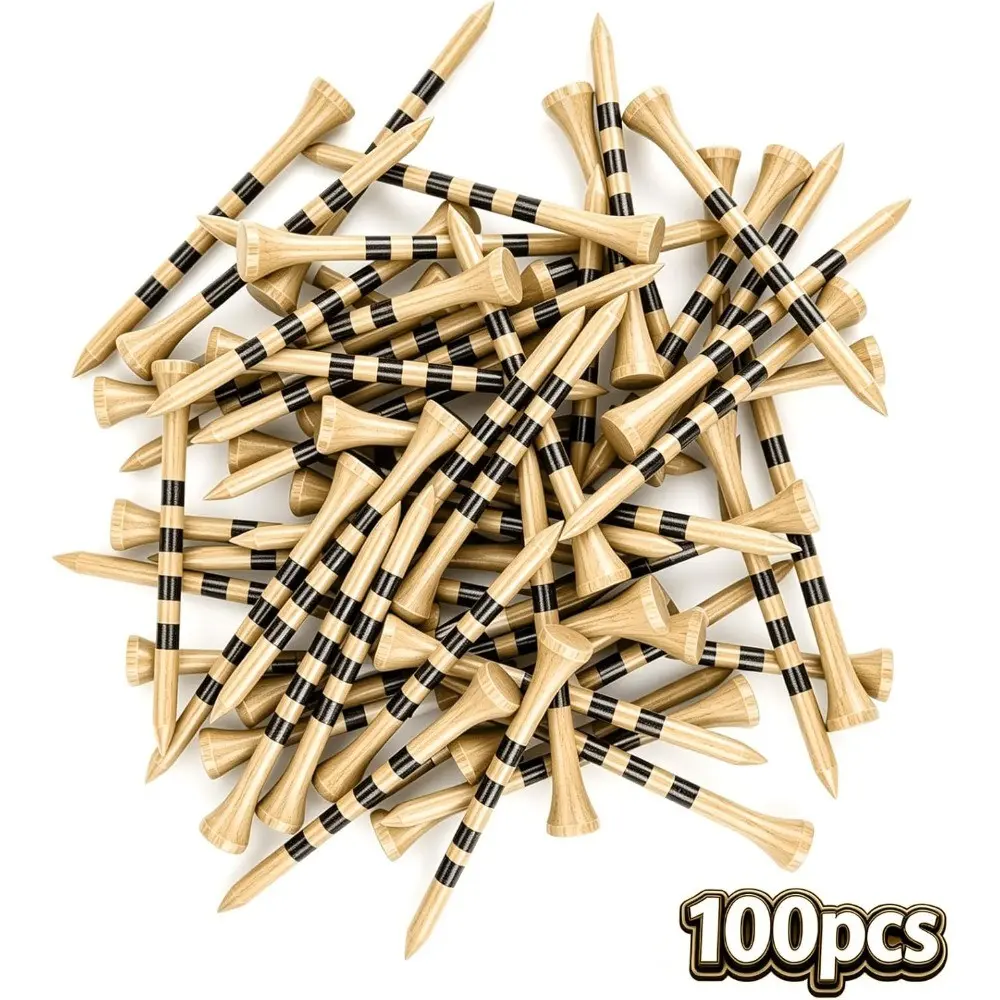100 Pcs Natural Bamboo Golf Tees, Golf Accessory, 3 1/4" Bulk, 3-1/4 Inch Biodegradable Tees for Men & Women, Environmentally Friendly for Driving Range & Practice, Golf Equipment