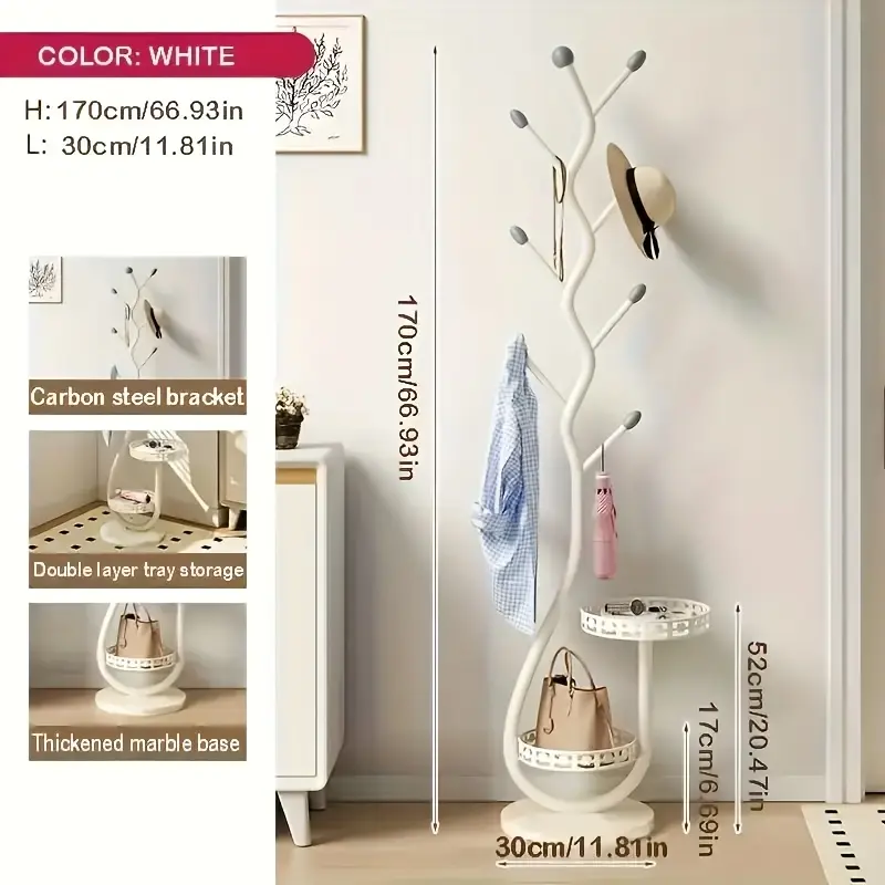 1pc Elegant Freestanding Metal Clothes Rack with Shelf - Multifunctional Vertical Garment Organizer, Mobile Design for Home Organization - Ideal for Coats, Hats, Scarves And More