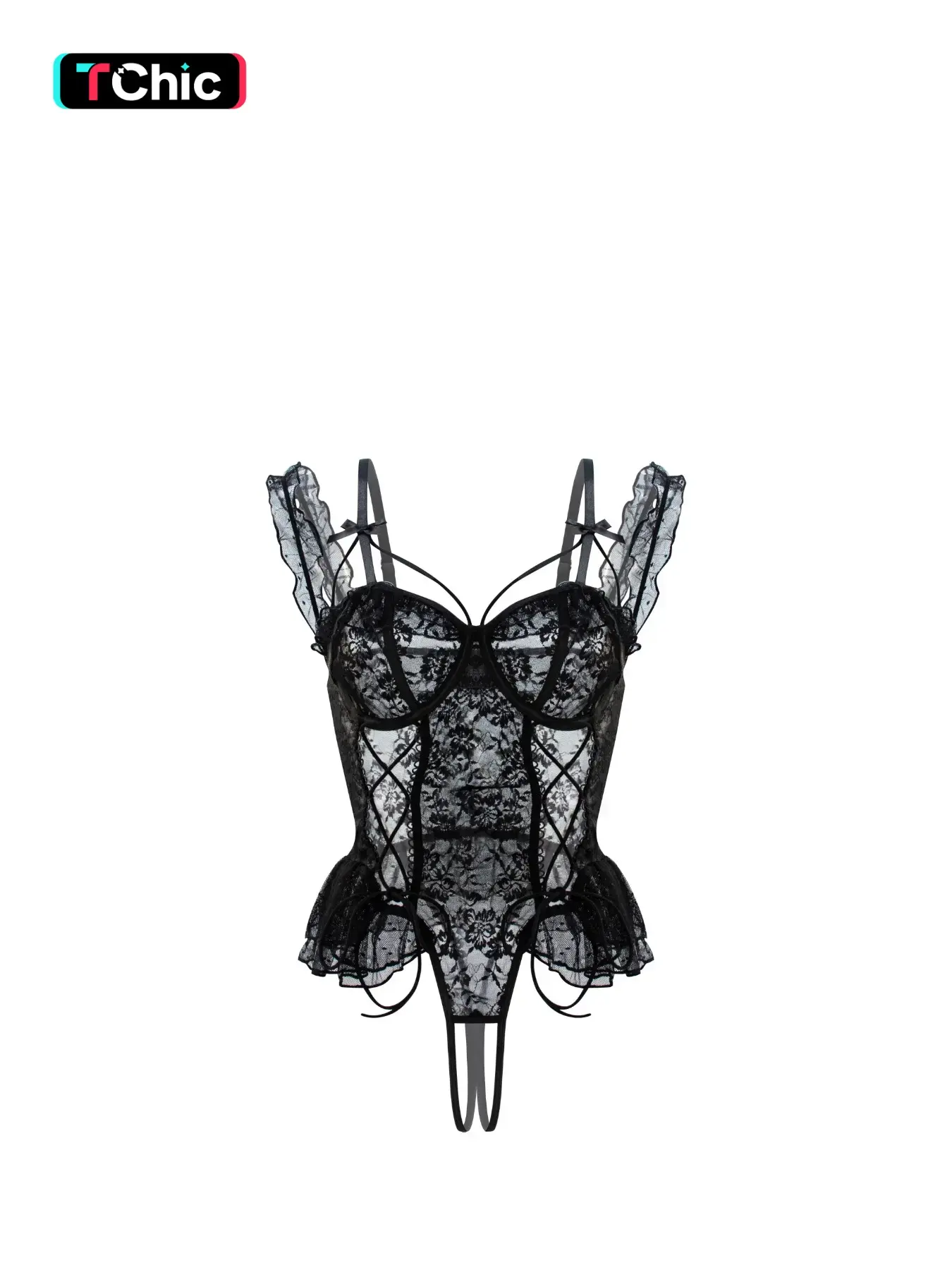 Women's Sexy Lace Teddy Onesie, Tight-Fitting Sleepwear, Open Crotch Lace Print Bow Design, Perfect for Romantic Nights and Special Parties clean girl style clothes haul sexy