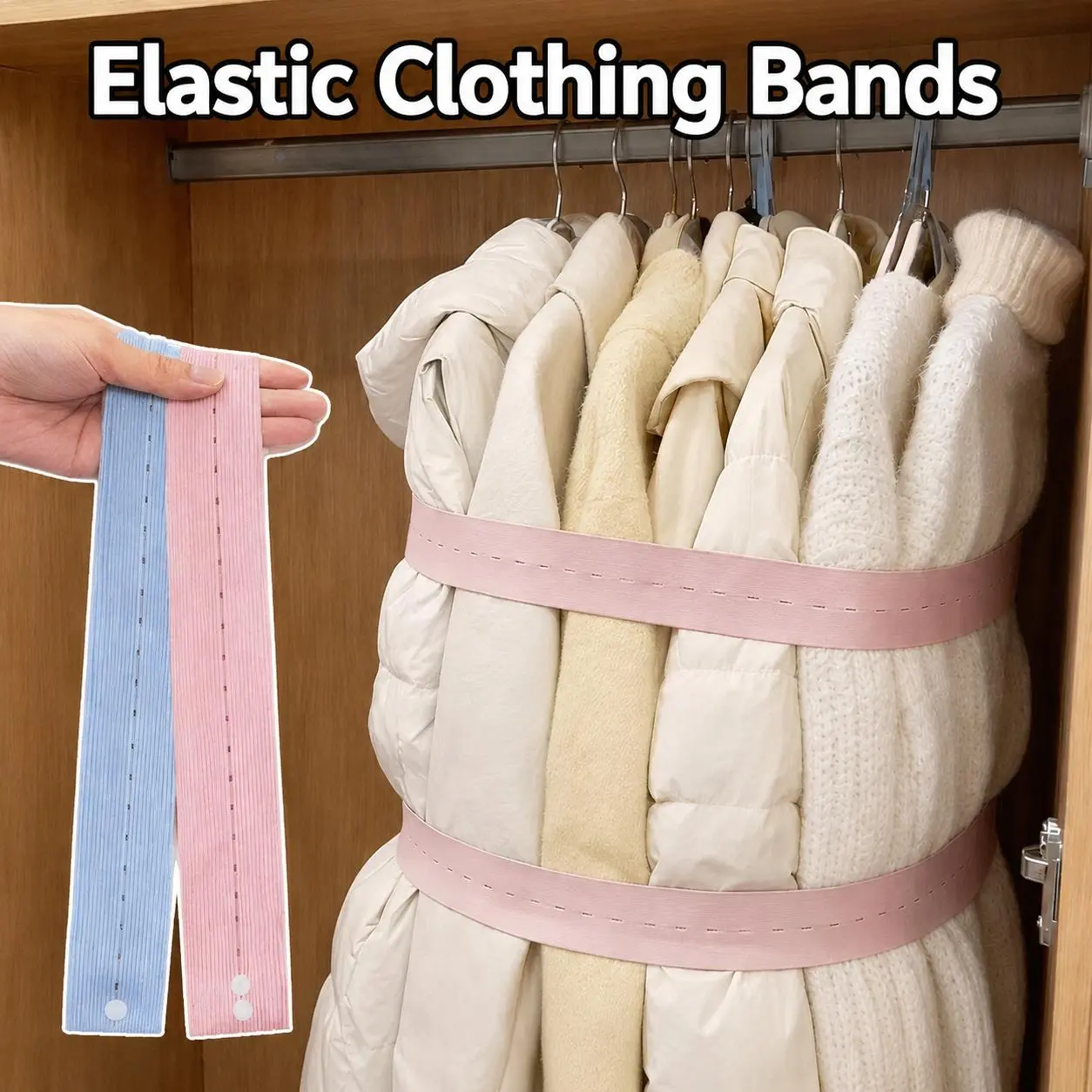 Nylon Clothing Band, Adjustable Roll-Up Elastic Luggage Accessory, Button & Buckle-Equipped Drawer Strap, Travel Space-Saving Organizer for Wardrobe Clothes