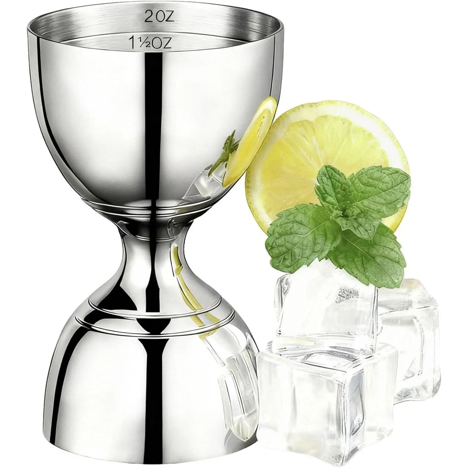 Professional Bartender Jigger - Premium 1oz & 2oz Double-Sided Stainless Steel Measuring Cup with Etched Markings Easy Read Lines for Home Bar & Cocktail Making
