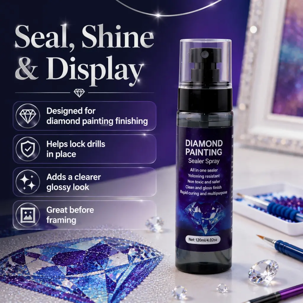 New Diamond Painting Sealer Spray Fixative Protector, 120ml/200ml, One-Spray Setting, Brightening & Anti-Oxidation, Surface Sealing Protection for Finished Diamond Paintings, Anti-Drop Gloss Spray Before Framing, DIY Craft Diamond Art Finishing Tool