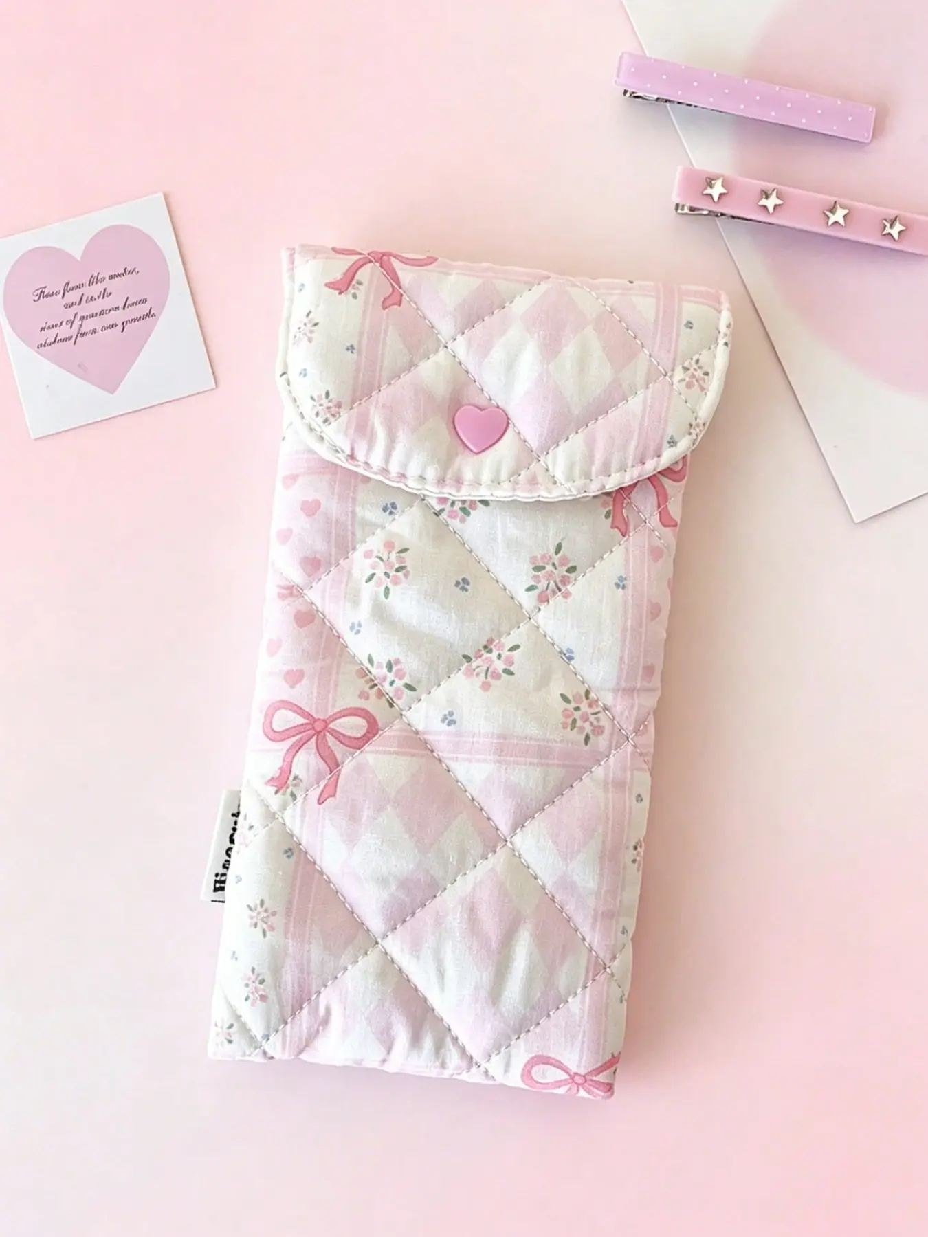 Cute Floral Pattern Eyeglass Case, Portable Multi-Functional Foldable Quilted Eyewear Bag, Small Item Storage Pouch for Pens and Lipsticks