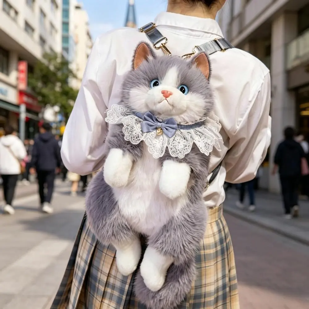 Women's Soft Plush Cat Backpack - Realistic Animal Design, Casual Convertible Backpack & Shoulder Bag with Built-In Storage, Double Straps, Functional Fashion Accessory & Gift for Cat Lovers, Practical Bag, Chic, Multi-Function, Unisex, Casual Chic, Conve