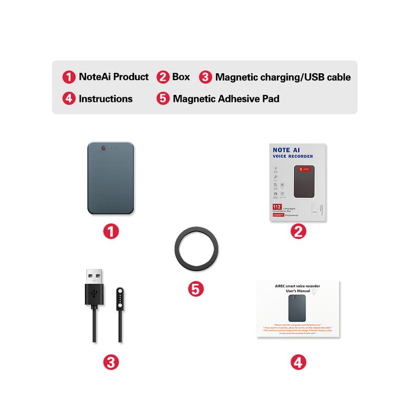 NoteAI Voice Recorder - voice notes, 112-Language Real-Time Transcription & Translation, Tri-Mode Noise Cancellation, 15H Battery, 64GB/32GB, AI Summary for Meetings & Interviews Recording Durable Audio Magnetic mini speaker