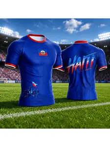 2026 Haiti Soccer Style Jersey Short Sleeve Sport T-Shirt Gym Training Workout Athletic Fitness Quick Dry Sportswear