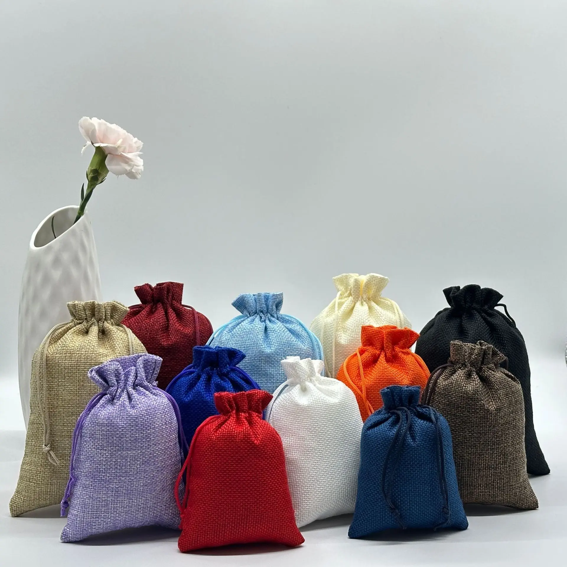 Natural Handbag Set 10 Pieces, /blue Fringe Drawstring Bags, Perfect Gift or Storage, Ideal for Parties and Holidays, Vintage Design
