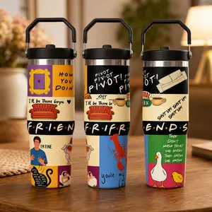 Retro 90s Sitcom Nostalgia 30oz Stainless Steel Tumbler with Handle, Funny Friendship Quotes Travel Cup with Straw Lid, Perfect Birthday or Christmas Gift for Best Friend, Sister or Coworker