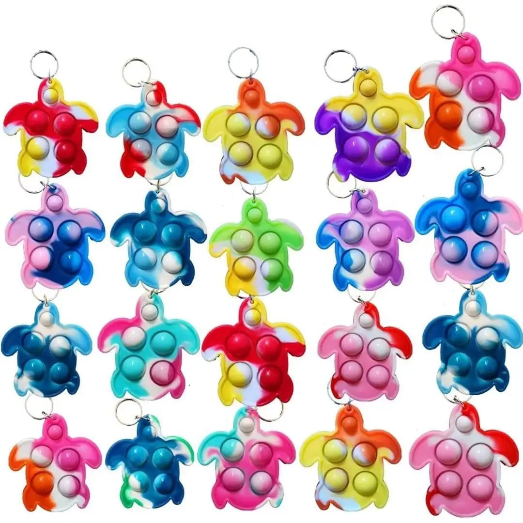 20 pcs Rainbow Mini Pop Turtle Fidget Keychain Toy，Party Fidgets Favors Toys Bubble Wrap Pop Anxiety Stress Reliever Stuents Giftfidget toys