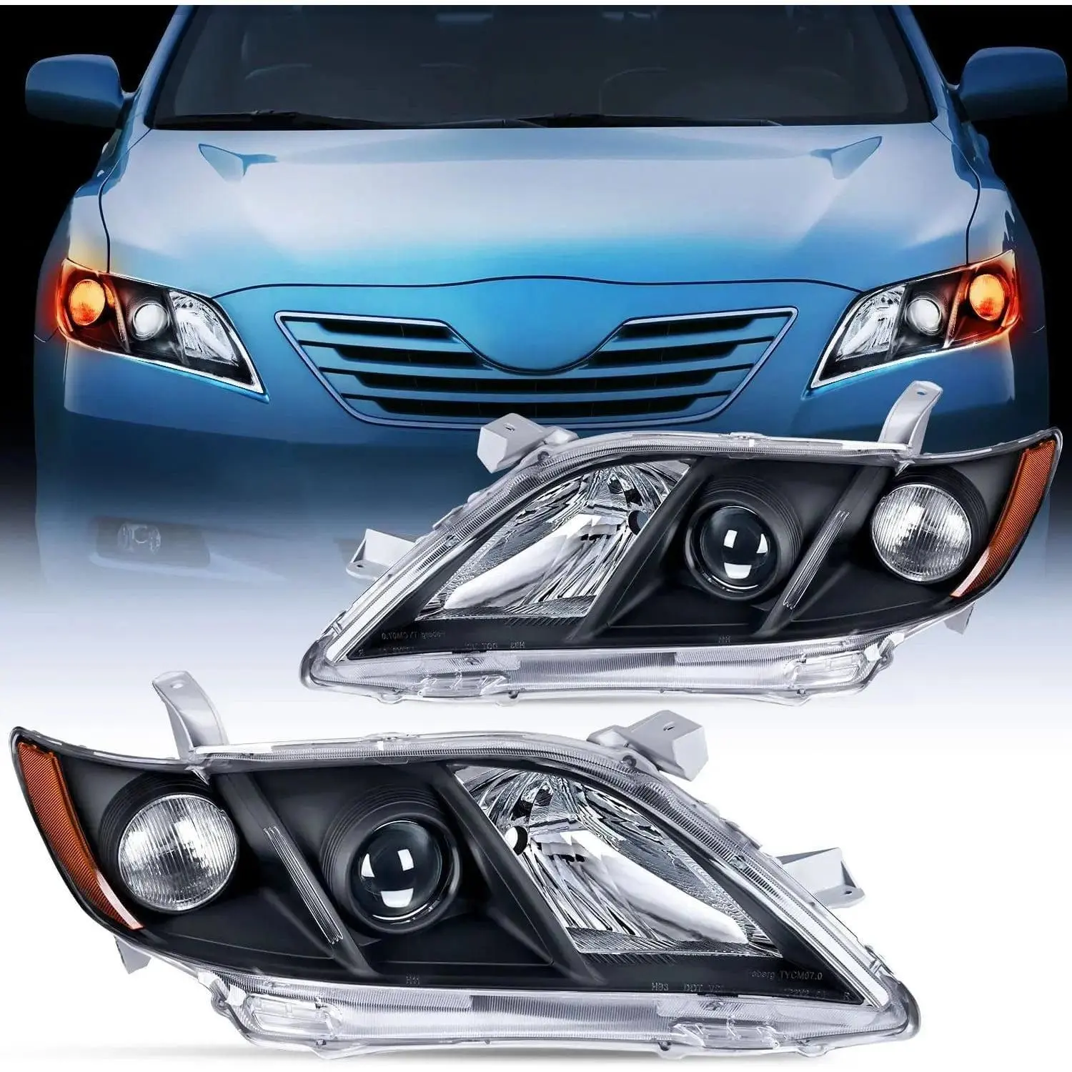 Nilight Driver's Side Headlight Assembly for 2007-2009 Toyota Camry - Black Case, Amber Reflector, Waterproof, IP65 Rated, 15 Mins Easy Install, Plug-N-Play, Corrosion Resistant, UV Resistant, Anti-Fogging, DOT Compliant, Increases Visibility, Oe Standard