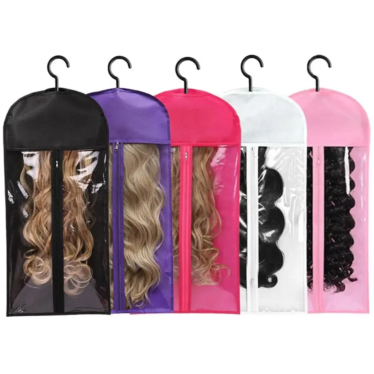 5pcs/set Wig Storage Bag Zipper Transparent Dustproof Design Durable Cover Wig Storage Bag, Hair Extension Hanger, Wig Tool, Wigs Accessories for Salon & Home Use, Household Dust Cover