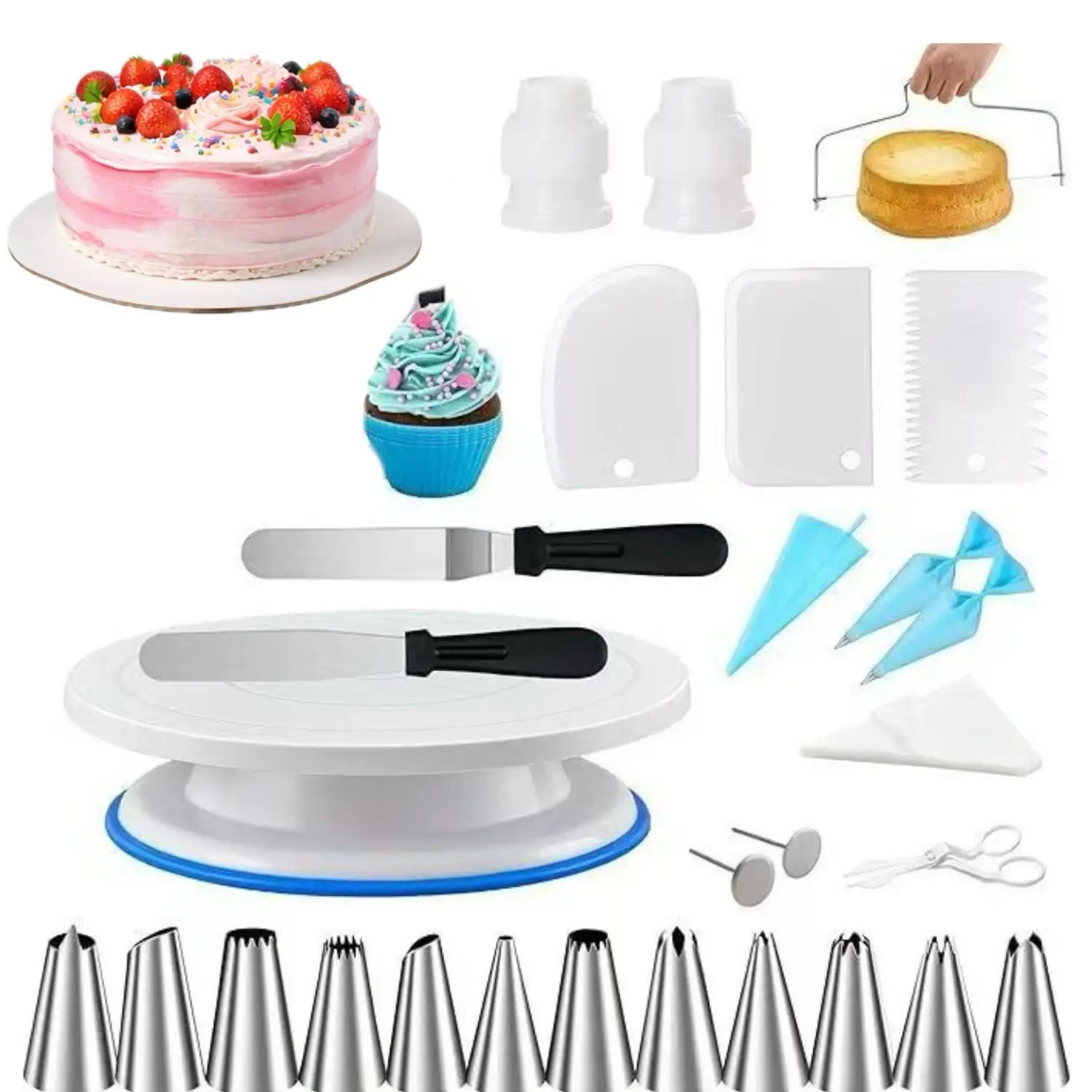 TikTok Baking Must Haves | 82PCS Complete Cake Decorating Kit with Rotating Turntable, Professional Piping Tips & Bags Set, Easy Baking Tools for Beginners