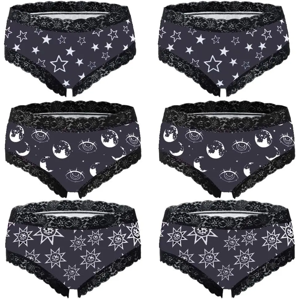 Women's Wardrobe 6-Pack Gothic & Cute Cheeky Panties for Women - Skull Lace Underwear Set