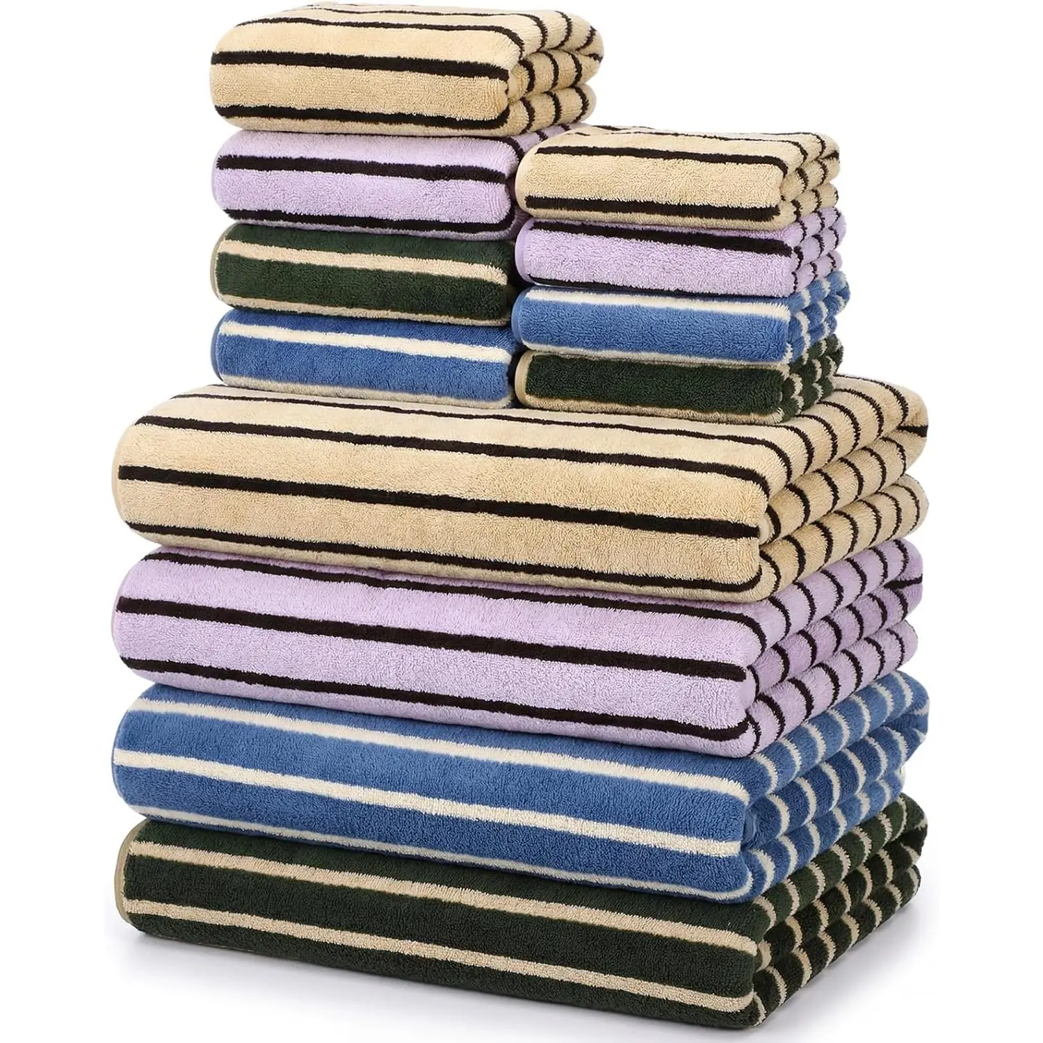 Pcs Microfiber Stripe Bath Towel Sets Soft Absorbent Towel for Bathroom Include 4 Bath Towels 4 Hand Towels and 4 Washcloths Quick Dry for Hotel Bathroom Shower Gym Spa