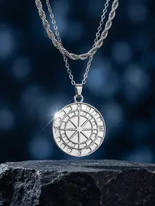 18k Compass Necklace, Dual Layer Design, Vintage Nautical Style, Perfect for Daily Wear, Ideal for Long-Distance Friends