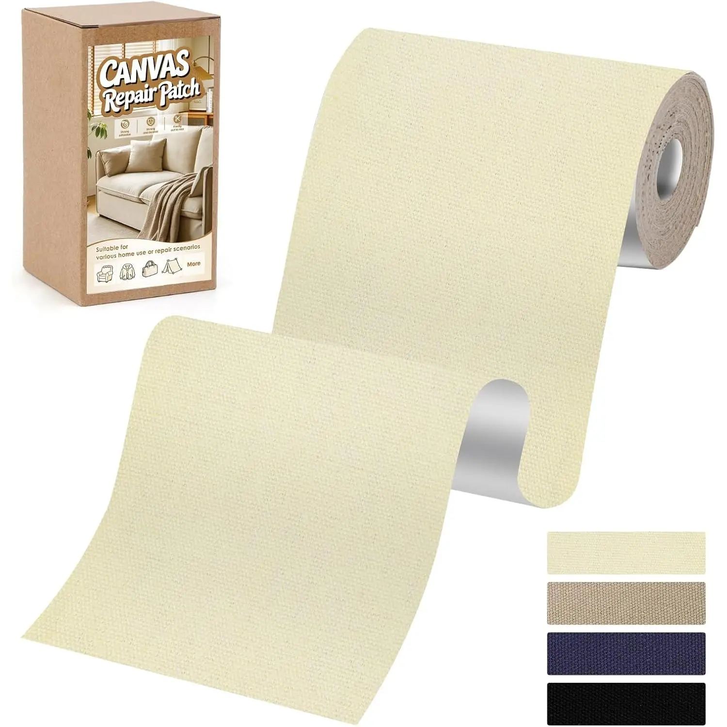 Fabric Repair Tape, 4x79 Inch Self-Adhesive Canvas Repair Patch Tape |  Fabric Patches for Clothes, Couch, Furniture, Handbag, Sofa, Tent, Boat Cover, Carpet (Light Beige-Yellow)