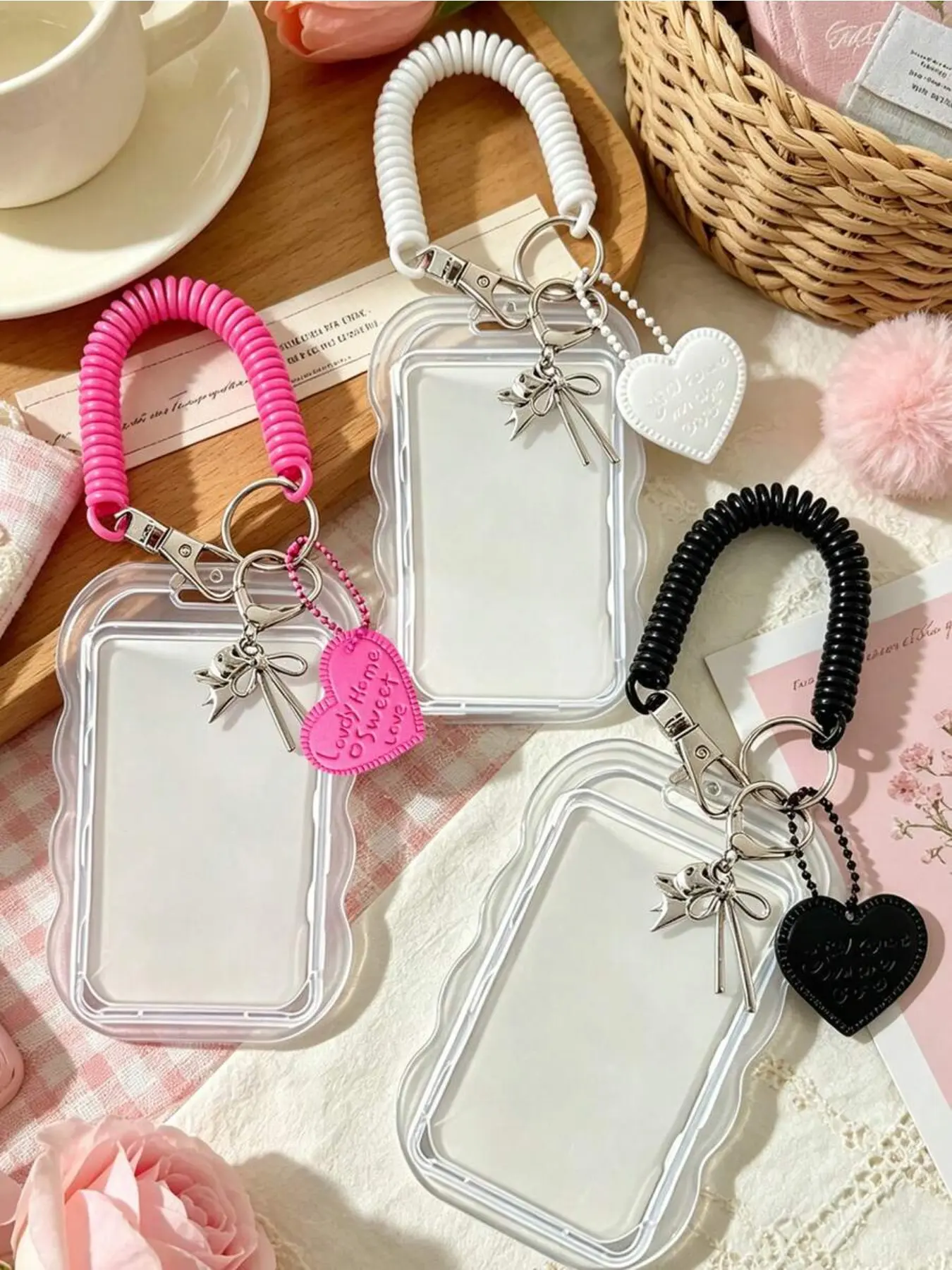 Transparent Acrylic Card Holder, Adjustable Heart Shape Design, PVC Student ID Wallet, Keychain & Lanyard Included, Perfect Gift