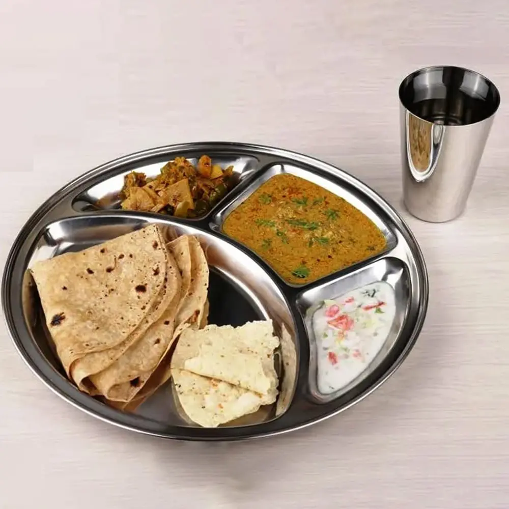 Stainless Steel Serving Tray Set, Ideal for Camping, Dinner Parties, Snacks, Fruit Platters, Available in 1pc or 4pcs