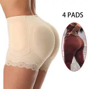 Women's Padded Panties with 4 Pads - Sexy Fake Ass Butt Lifter Knickers Low Waist Underwear Booty Hip Enhancer Shorts Full Cover Pads Under Dress Fit Nylon & Spandex Seamless Elastic Comfortable Basic Lace Shapewear Womenswear Leggings Slim Smooth