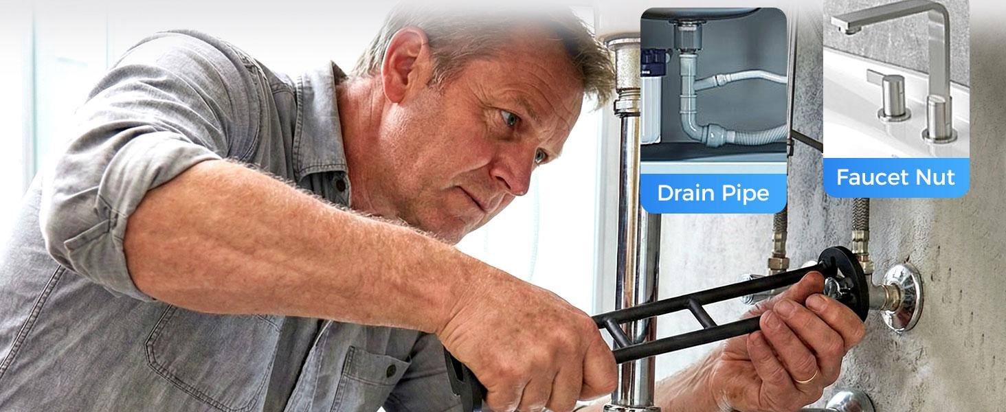 2 Pcs Multifunctional Sink Wrench, Basin Faucet Wrench, Plumbing Tools for Tight Spaces Kitchen Bathroom Home, Portable Installation Tool for Homeowners (A+B)