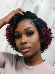 pixie cut human hair wig black color for women pixie wig 13X4 lace curly wave human hair wig short curly human hair wig daily party use Lace Front Wigs