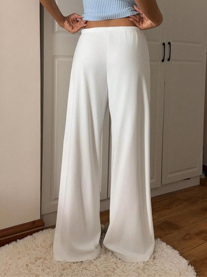 Women's Solid Drawstring-Waist Fleece Sweatpants, Casual Comfy Pants for Daily Wear, Ladies' Streetwear Pants for Fall and Winter, Casual Streetwear Trousers