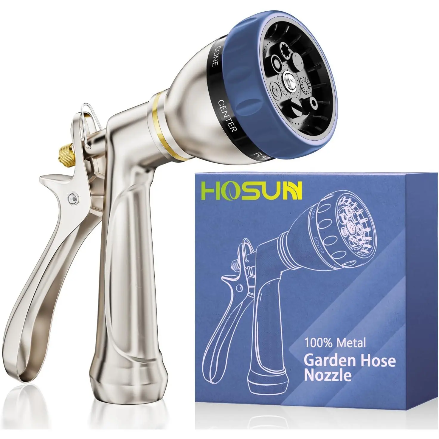 Duty Hose Nozzle, 100% Sprayer with 7 Spray Patterns, Leak-Rear Trigger with Lock, High Pressure Hose End for Lawn, Car Wash, Pet