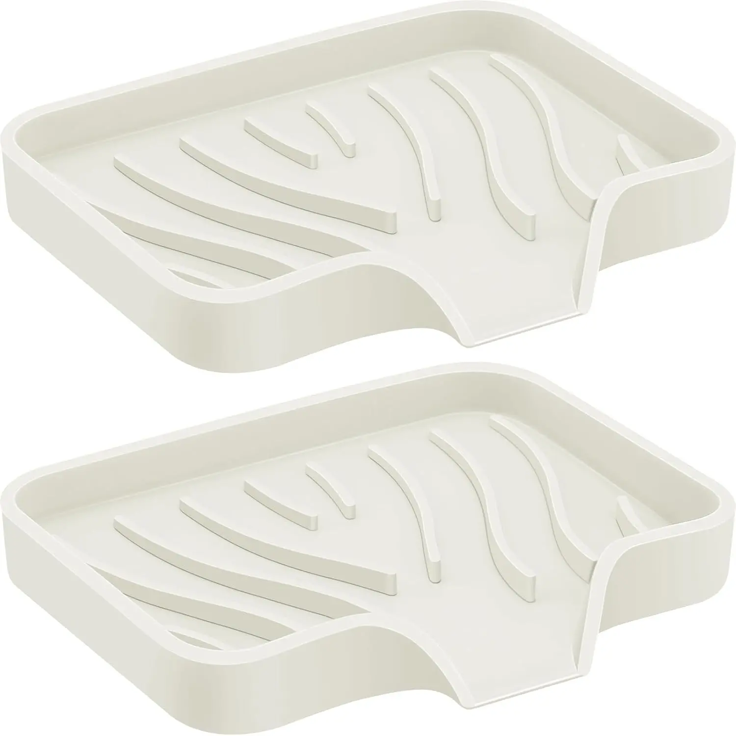 2PCS Self Draining Soap Holder, Silicone Soap Dish, Suitable for Kitchen, Bathroom, Shower, Bath Tub, Soap Container (Beige)