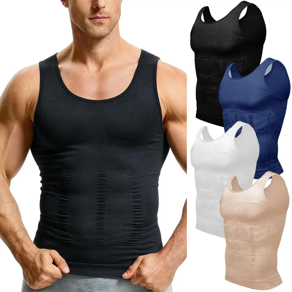 1/2/3PCS Men's Compression Tank Top, Seamless Skin-tight Body Contouring Undershirt for Tummy Control, Breathable Workout Gear, Male Fit, Gynecomastia