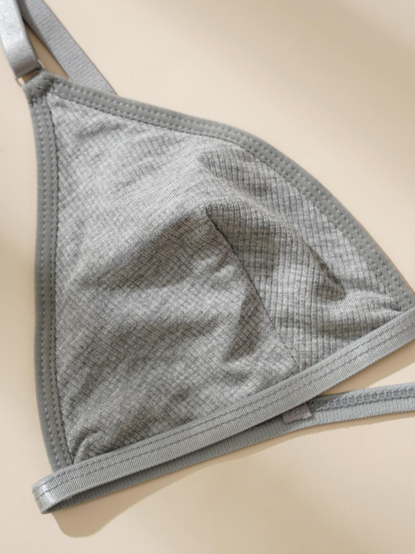 Women's Plain Ribbed Wireless Seamless Triangle Soft Breathable Bra, Adjustable Spaghetti Strap Push Up Fitted Lingerie Top, Soft Comfortable Lingerie for All Seasons