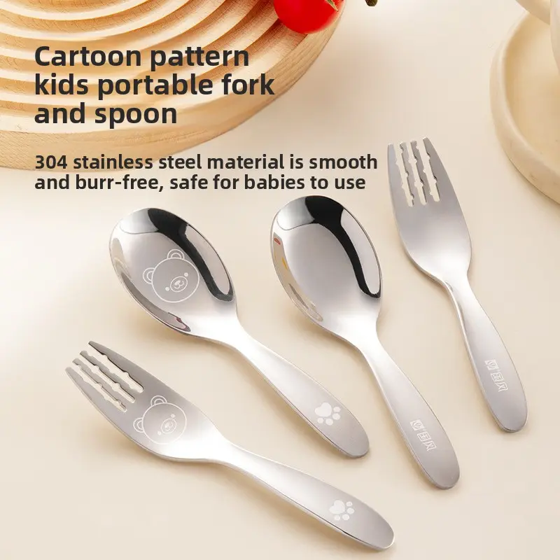 Stainless steel spoon for children, food-grade 316 baby spoon and fork set, household baby soup spoon and ladle