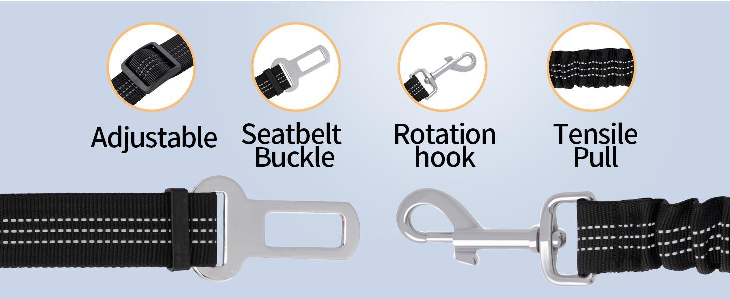 Elastic Dog Seat Belt – Adjustable Harness with Reinforced Buckle & Anti-Tangle Leash for Car Travel (Black) Elastic Dog Seat Belt – Adjustable Harness with Reinforced Buckle & Anti-Tangle Leash for Car Travel (Black)