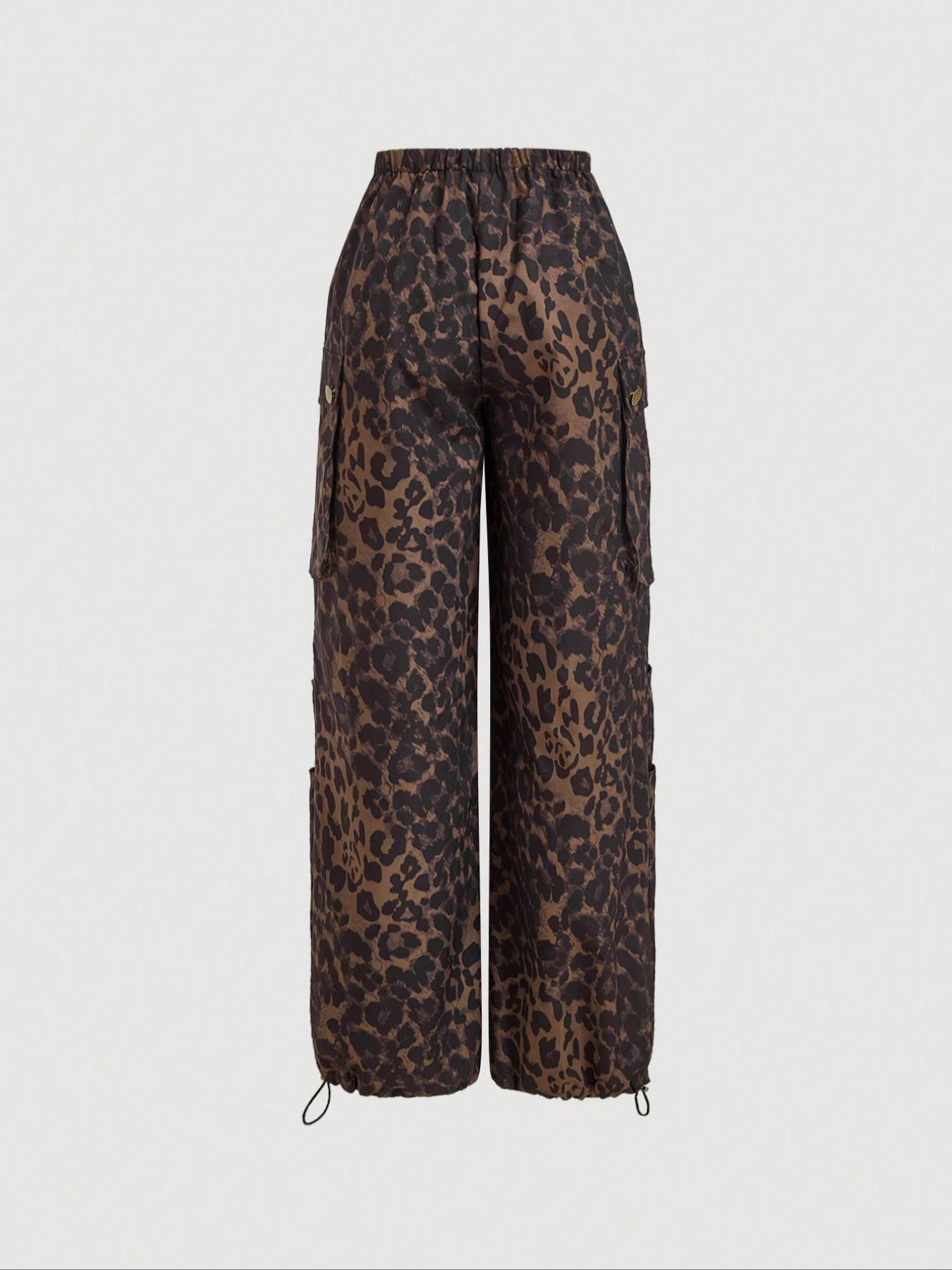 Women's Leopard Print Cargo Pants, Casual Fashion Trousers for Daily Wear, Ladies Bottoms for Summer