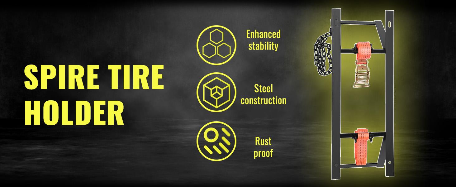 Universal Semi-Truck Spare Tire Carrier with Ratchet Strap & Chain – Portable Adjustable Secure Holder Rack NN2191-TK