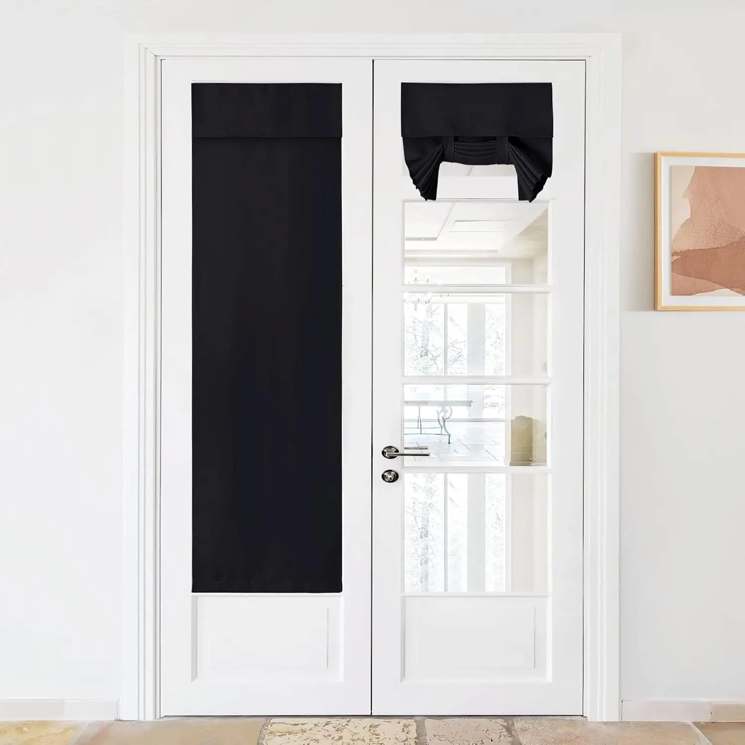 Black Blackout Door for French Front Door Windoew| Privacy Thermal Tie Up Shade for Tricia Window Covering for Bedroom, W26 x L69 inch, 1 Panel