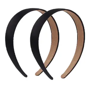 2 Pack Satin Headbands 1.3 Inch Wide Non Slip Fashion Headband for Women Girls DIY Hair Accessories (Black&Black)