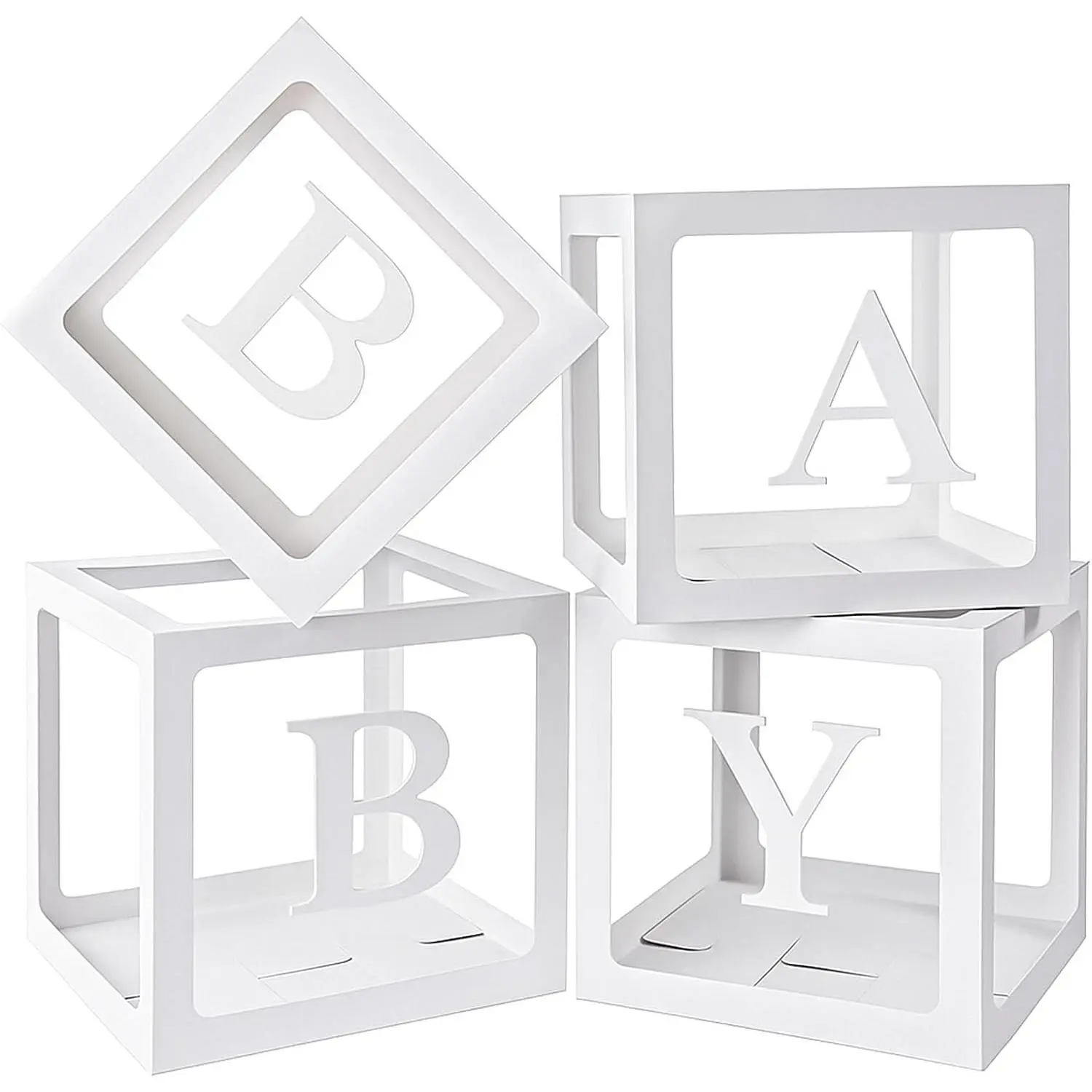 Boxes with Letters for  Shower, 4 count Clear Balloon Boxes for Boys and Girls  Decorations Birthday Photo Backdrop Party Supplies