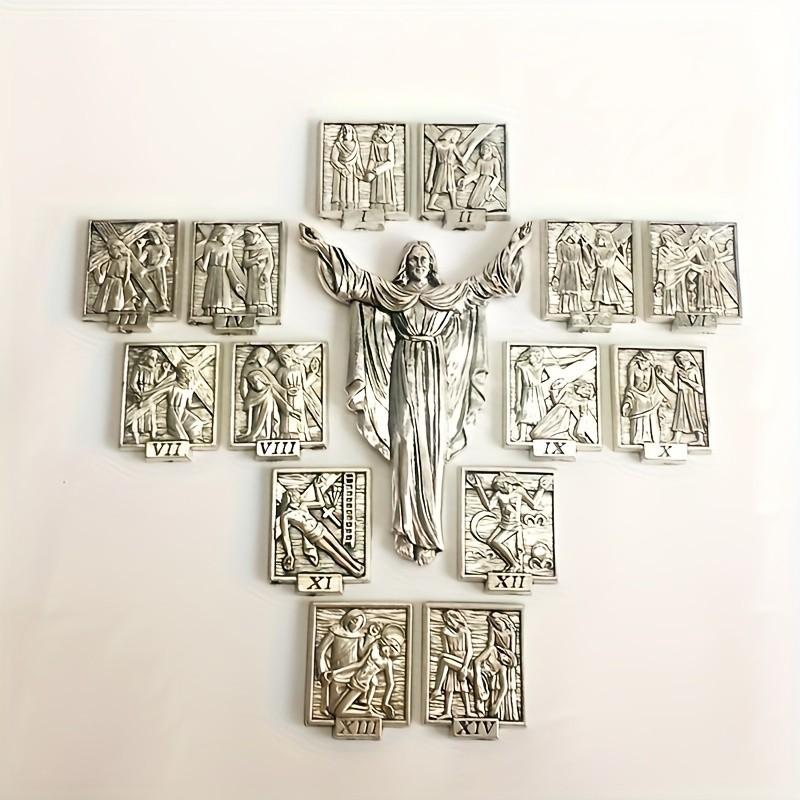 15-Piece Religious Wall Decor Zinc Alloy DIY Home Decoration, Easter & Christmas Ornaments, Stick-On Frame or Tabletop Display