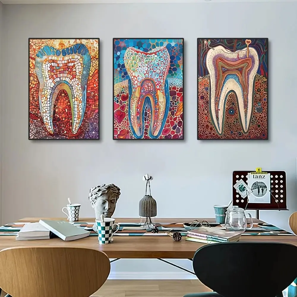 3pcs/set Unframed Tooth Implant Dentist Anatomy Medical Canvas Painting Dental Art Poster Print Wall Art Decor Pictures Hospital Clinic Decorat