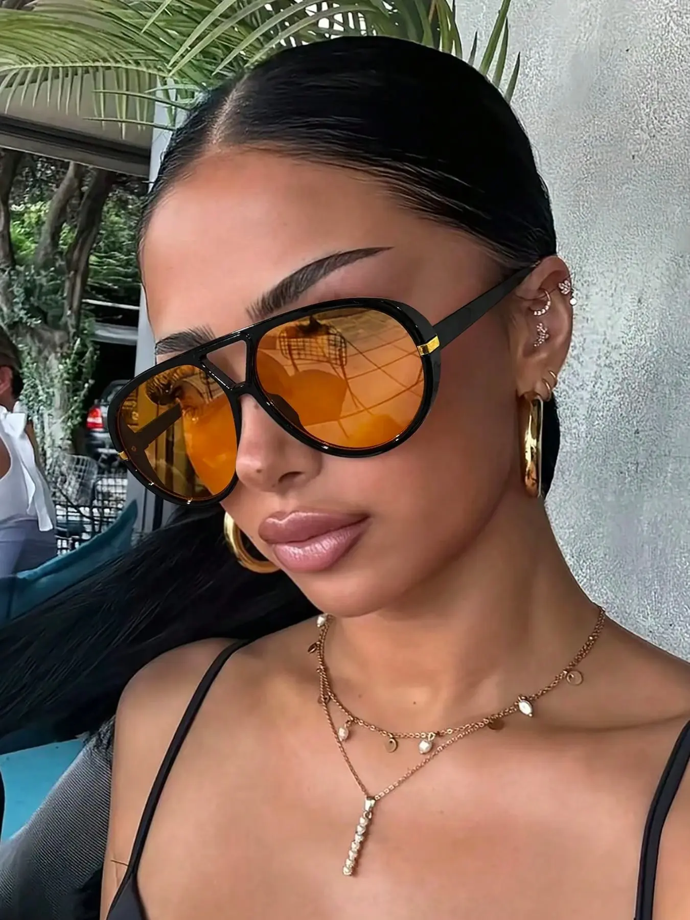 Unisex Oversized Pilot Sunglasses, Retro Amber UV Protection Driving Glasses, Streetwear Fashion Eyewear for Men and Women, Summer Trendy Sunglasses, Geometric Sunglasses
