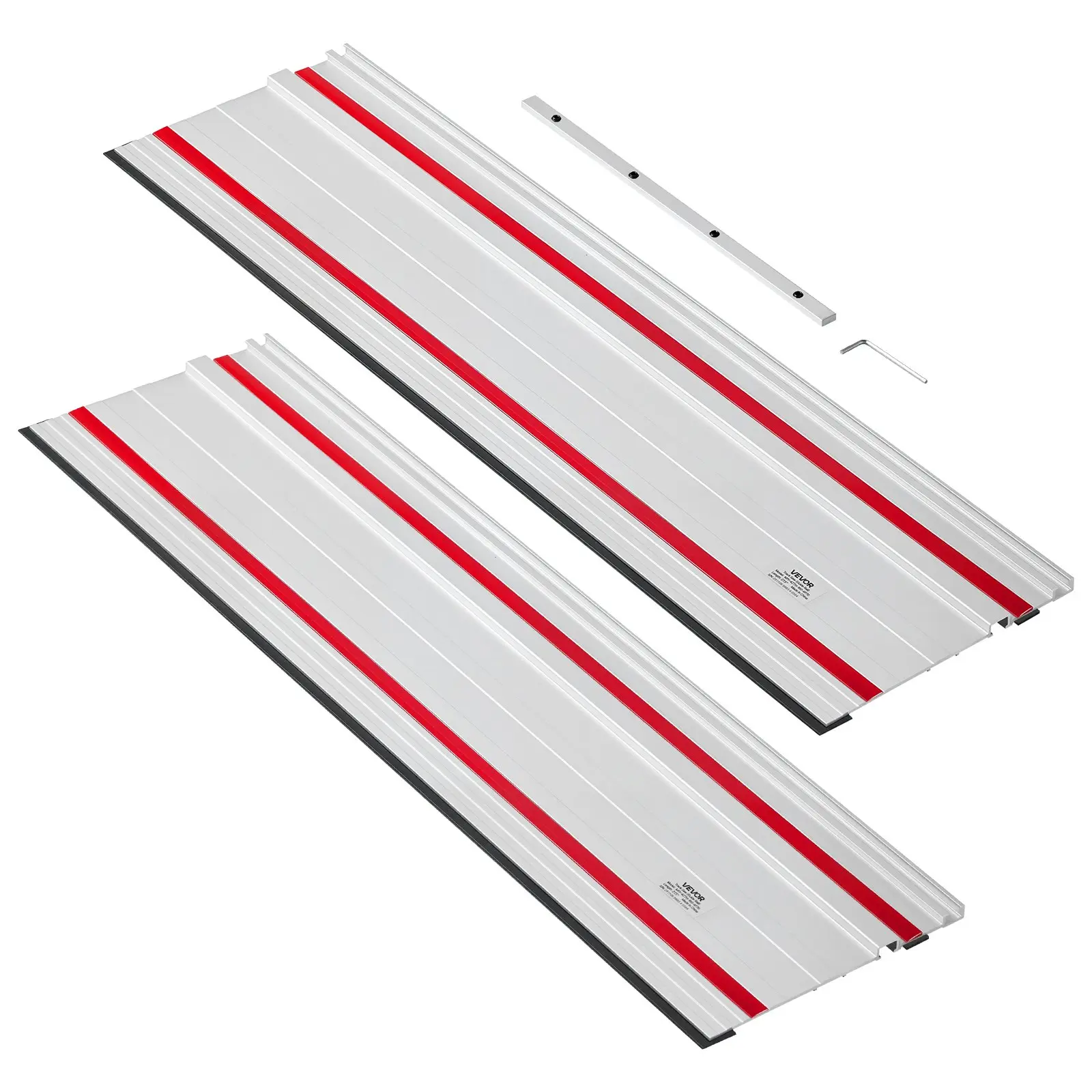 VEVOR Track Saw Guide Rail, 55-Inch Cutting Range, Kit Includes 2x 27.5 in Aluminum Extruded Guide Rails and 1 Connector, Compatible with Makita, Festool WEN Track Saws, for Woodworking Projects