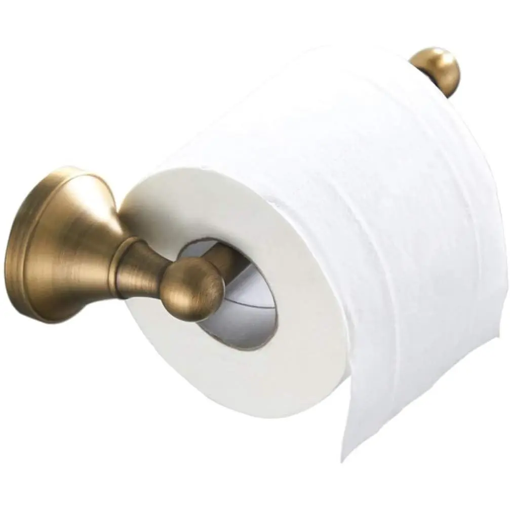 Brushed Brass Antique Wall Mounted Toilet Paper Holder for Bathroom, Rust-proof Heavy Duty Sturdy Easy to Fit, Vintage Gold Retro Bathroom AccessoriesGift