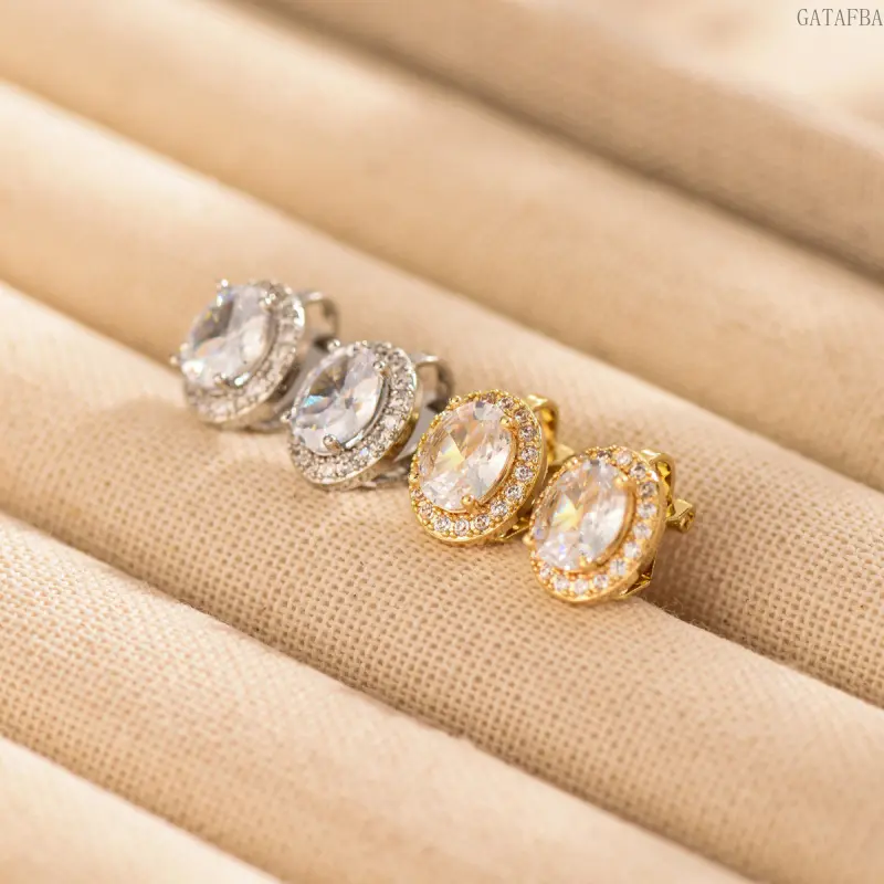 Hip‑Hop Round Clip‑On Earrings, Copper Inlaid Full Zircon, Stylish Individual High‑Grade Non‑Pierced Ear Jewelry