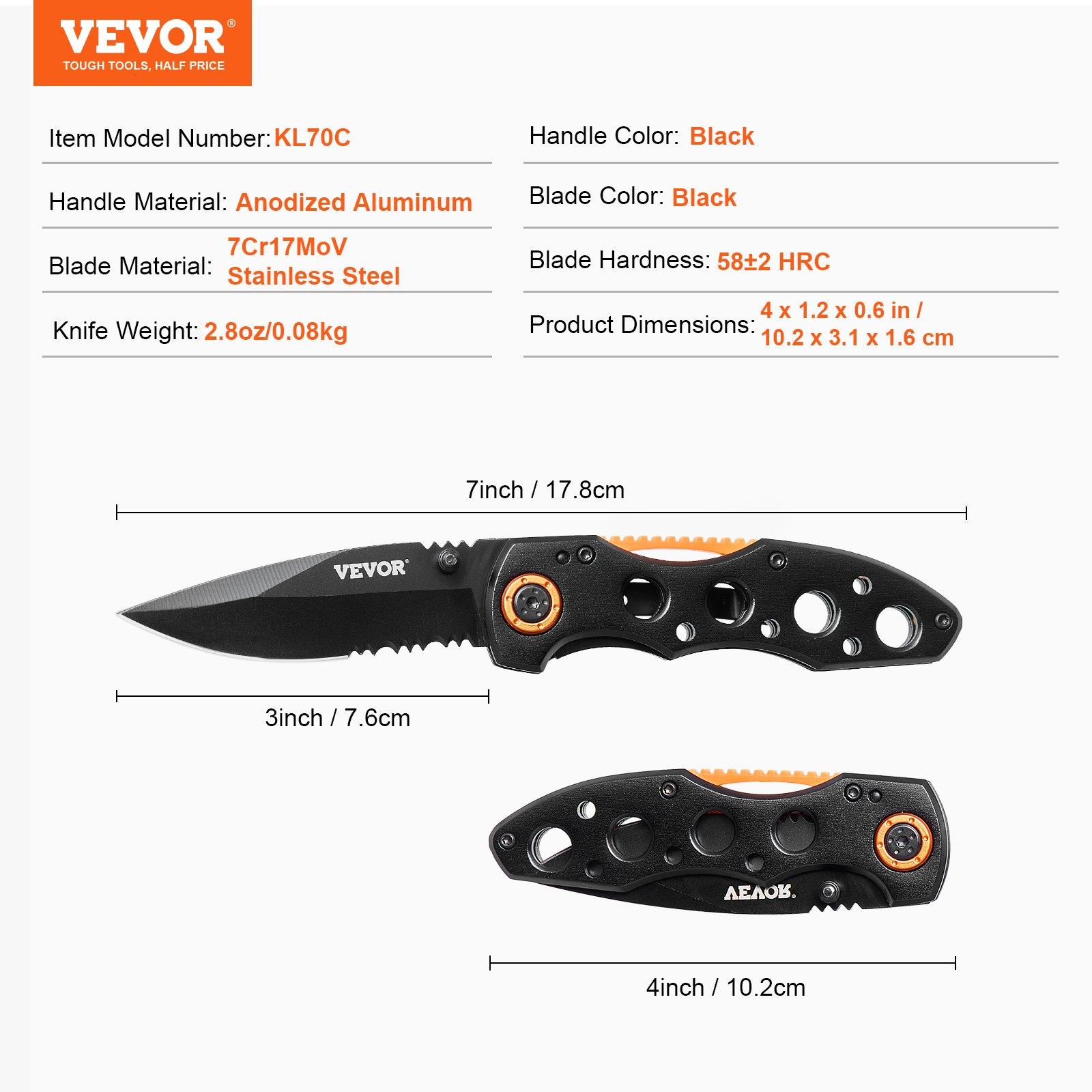 VEVOR Folding Pocket Knife, 3 in/7.6 cm 7Cr17Mov Blade, Aluminum Handle Small EDC Knife with Pocket Clip, Sharp Camping Survival Hiking Knife, 2.8 oz/0.08 kg Easy to Carry for Men Women Self Defense