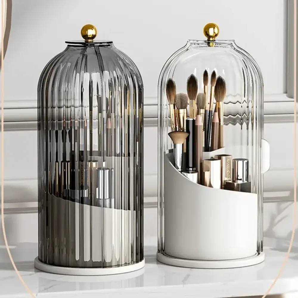 360-Degree Rotatable Makeup Organizer - Premium Transparent Dustproof Plastic Compartmental Home Storage Box with Key Lock, Eco-Friendly Silicone-Free Vanity Desktop Pen Holder, Beauty Storage Solutions for Bag Organization, Cosmetic Holder