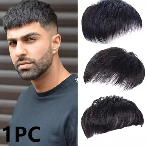 Men Real Human Hair Concealer Patch for Short Hair, Invisible Thin Breathable Mesh, Fast Styling, Cover Bald Spots & Receding Hairline, Natural Looking Hair