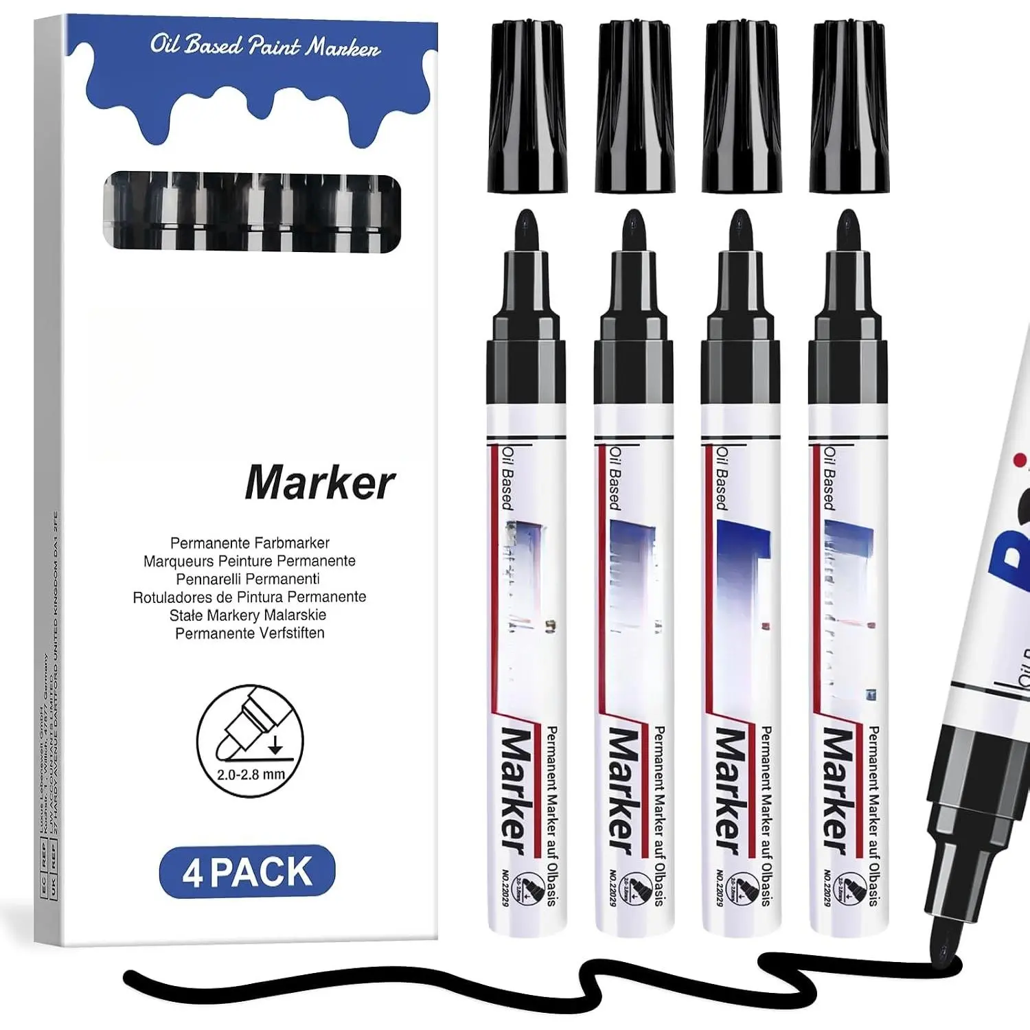 Black  Pen Permanent Marker  -4 Black  markers, marker for Metal,Rocks,,Plastic,Tire,Glass,Fabric,label,Medium Tip,Oil Based Markers Pens Permanent