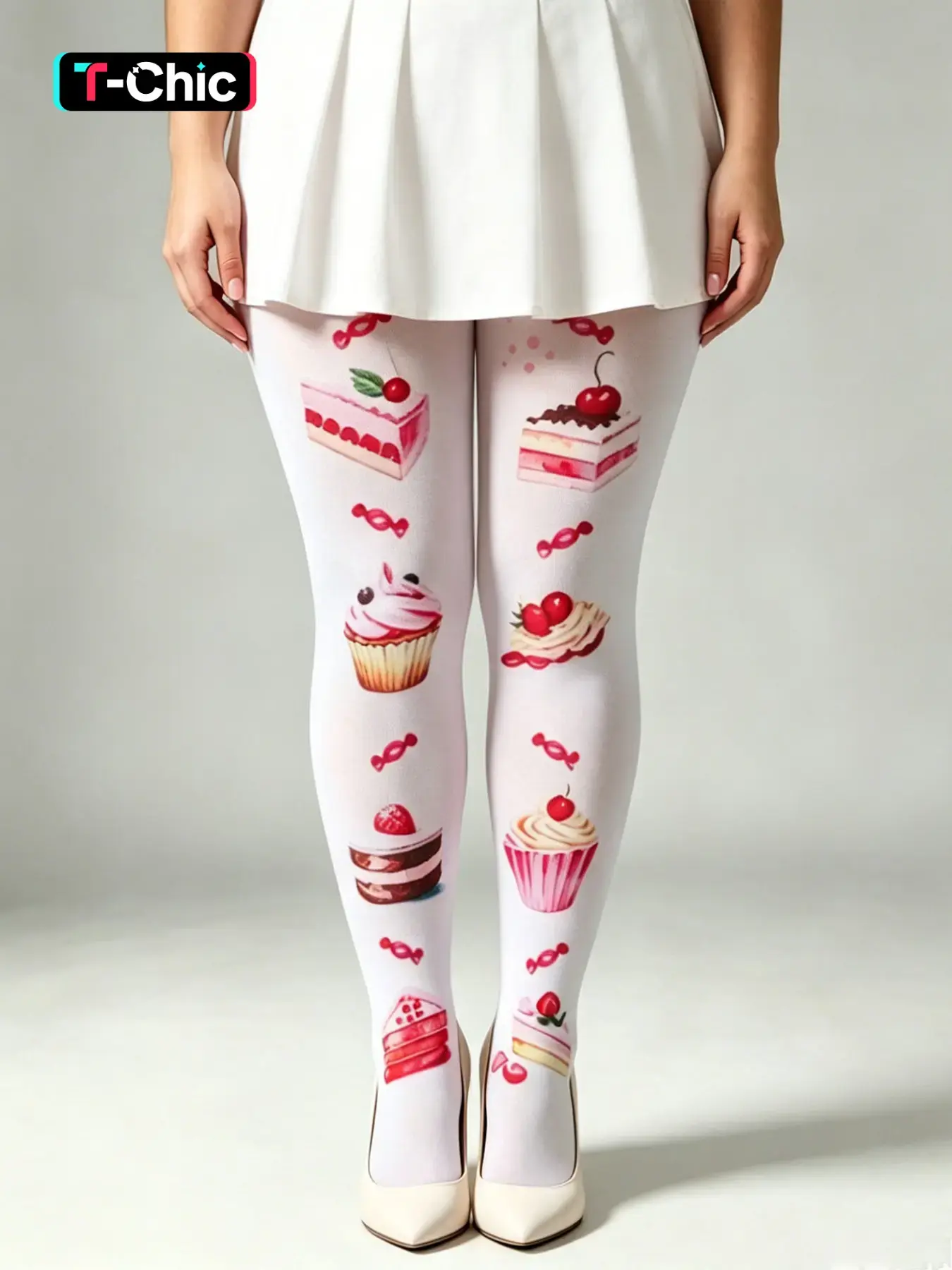Women's Solid Color Pantyhose, Cake Print, Stretch Fitted Design, Soft Fabric, All-Day Comfort, Ideal for Holidays and Parties